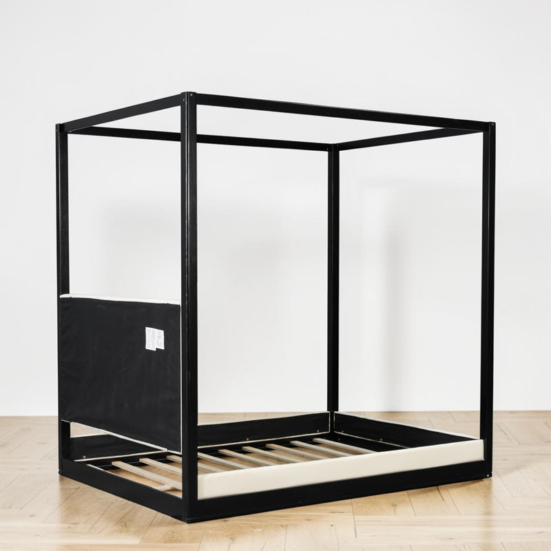Lit plateforme à baldaquin en bois avec tête de lit tapissier, maison de campagne moderne, chambre à coucher, Grand lit, Noir