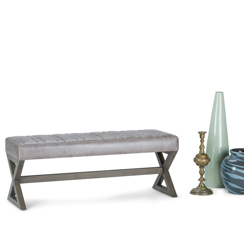Salinger 48"W Vegan Leather Contemporary Modern Large Ottoman Bench with Quilted Stitching, Gray