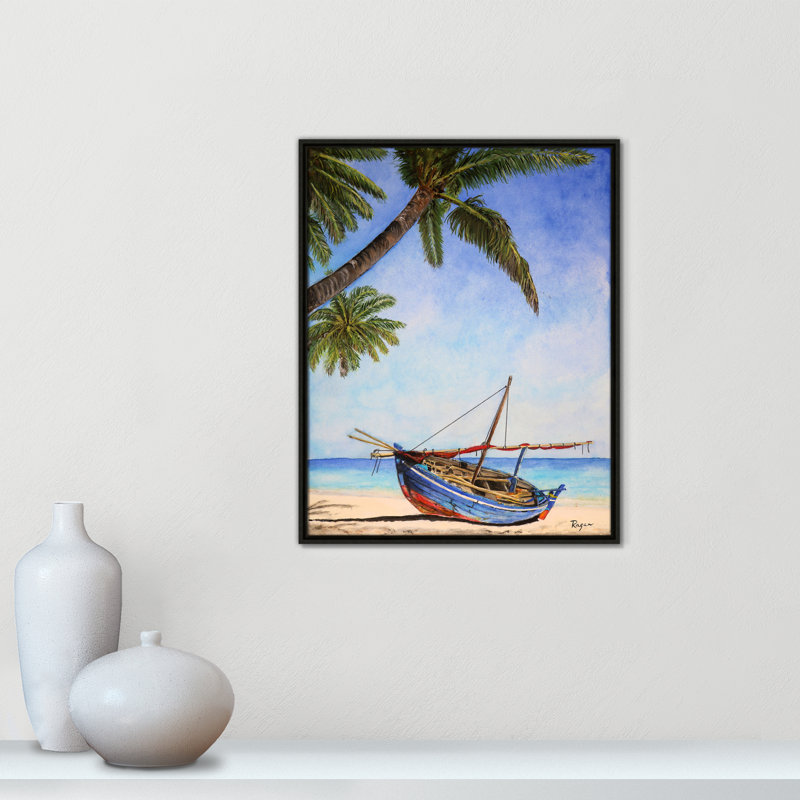 Imprimé «Beached Boat» par Mike Ragan pour Casa Fine Arts, H 29,5 po x l 23,5 po, Espresso