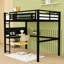 Metal Loft Bed Frame with Built-In Desk, Charging Station, Clock and Storage Basket-766393231