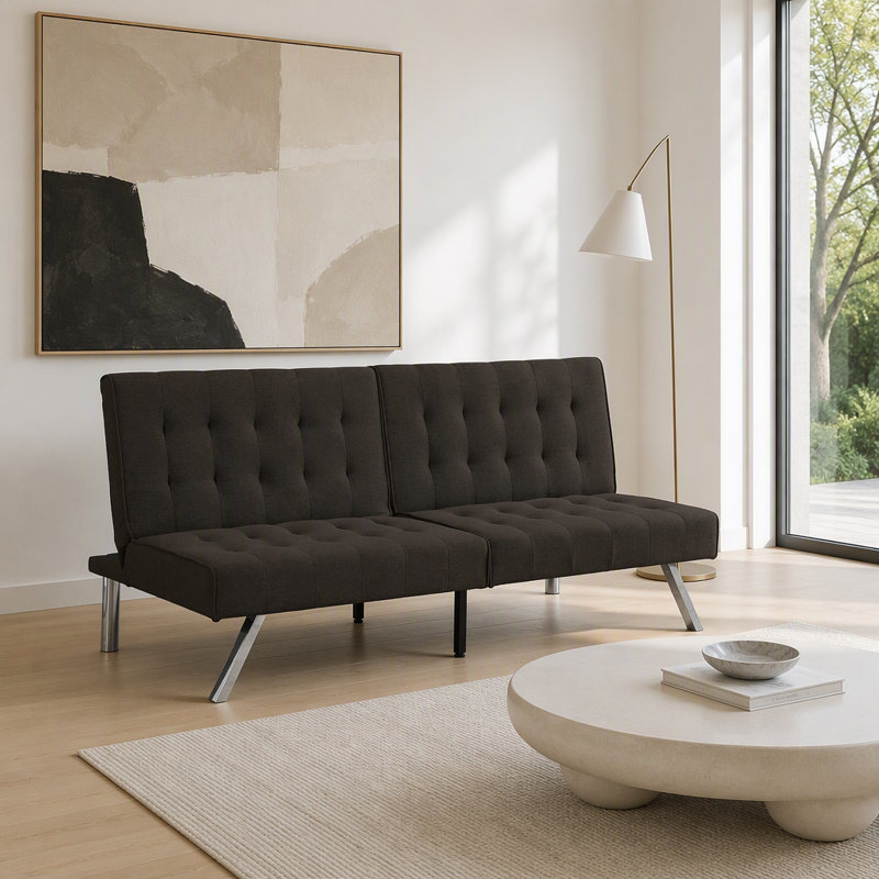 Canapé-lit futon polyvalent en bois et en acier inoxydable pour la détente et l'optimisation de l'espace, Lin espresso