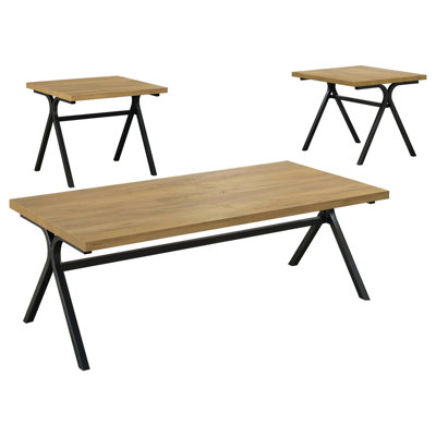Golden Oak and Gunmetal 3-piece Occasional Set