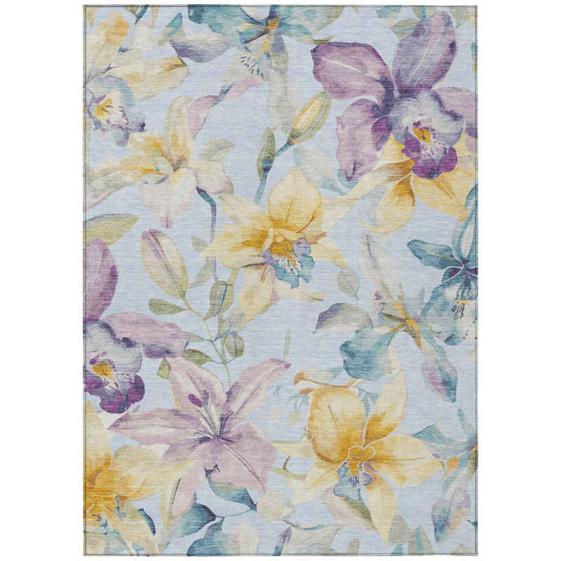 Machine Washable Indoor/Outdoor London ACN2262 Floral Rug, Rectangle 9' x 12'