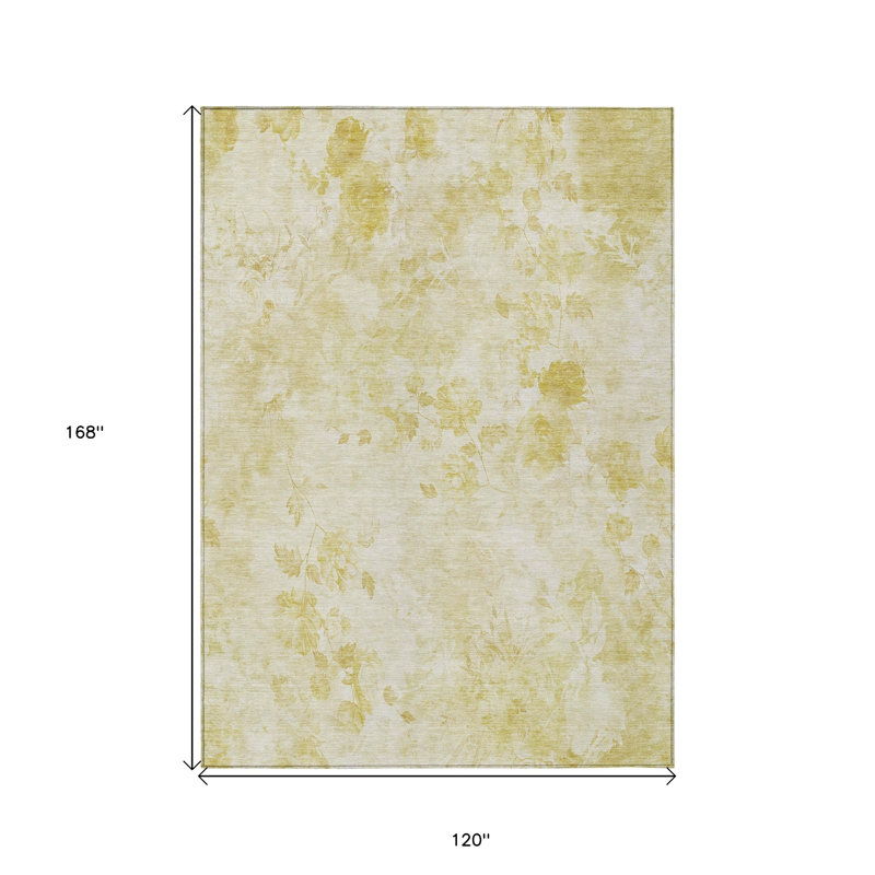 Tapis extérieur lavable floral doré et ivoire 10 pi x 14 pi