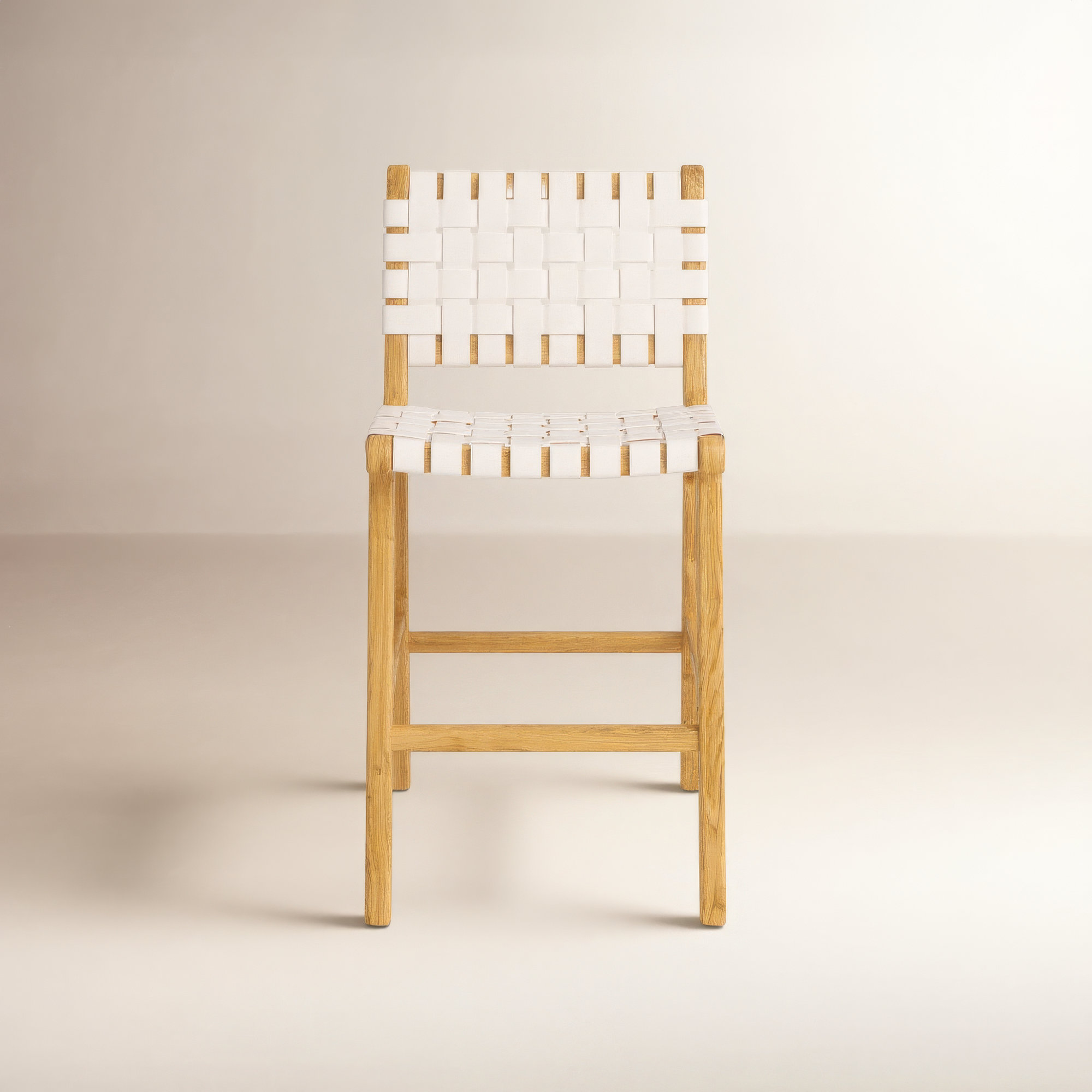 Alston Leather Stool, Counter Stool (27.16" Seat Height), White Leather/Natural Frame