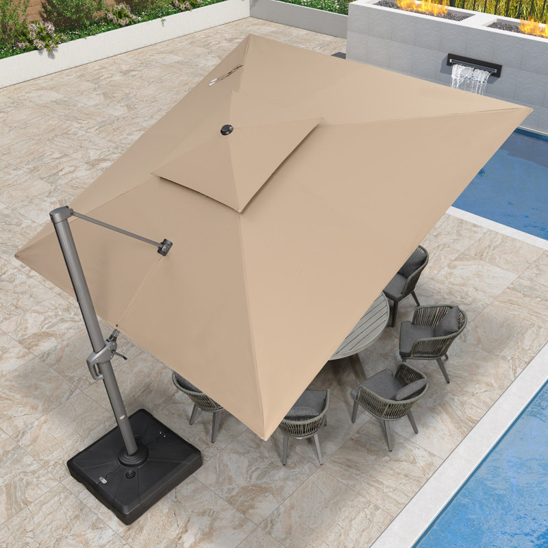 Hanselka 3.7m Square Cantilever Parasol With Base, Tapue