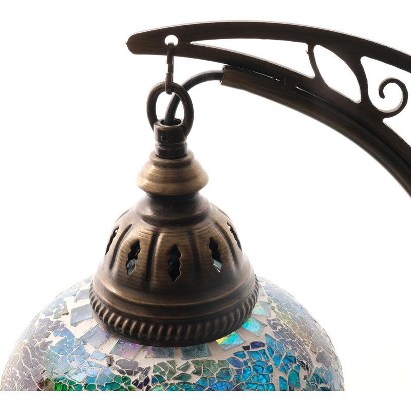 Turkish Mosaic Moon Lamp, Handcrafted Moroccan Table And Floor Lamp, Decorative Home Lighting With Stained Glass And Metal Accents, E12 Socket And On/Off Switch