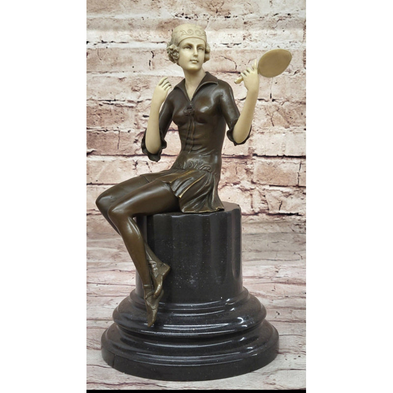 Art Deco Bronze Flapper Statue with Marble Base
