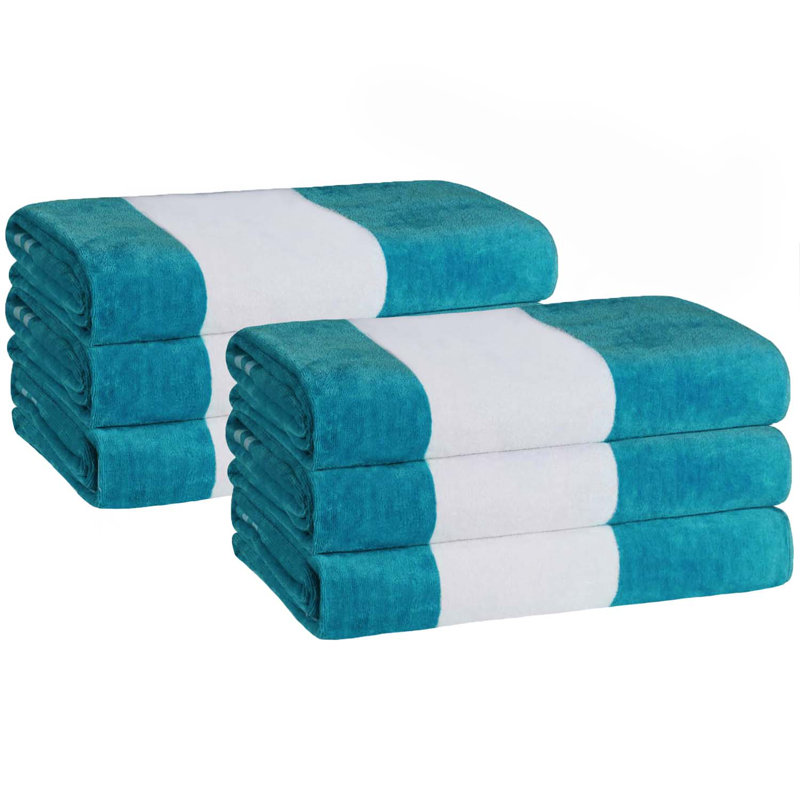 Turquoise and White Oversized Cotton Cabana Stripe Beach Towels