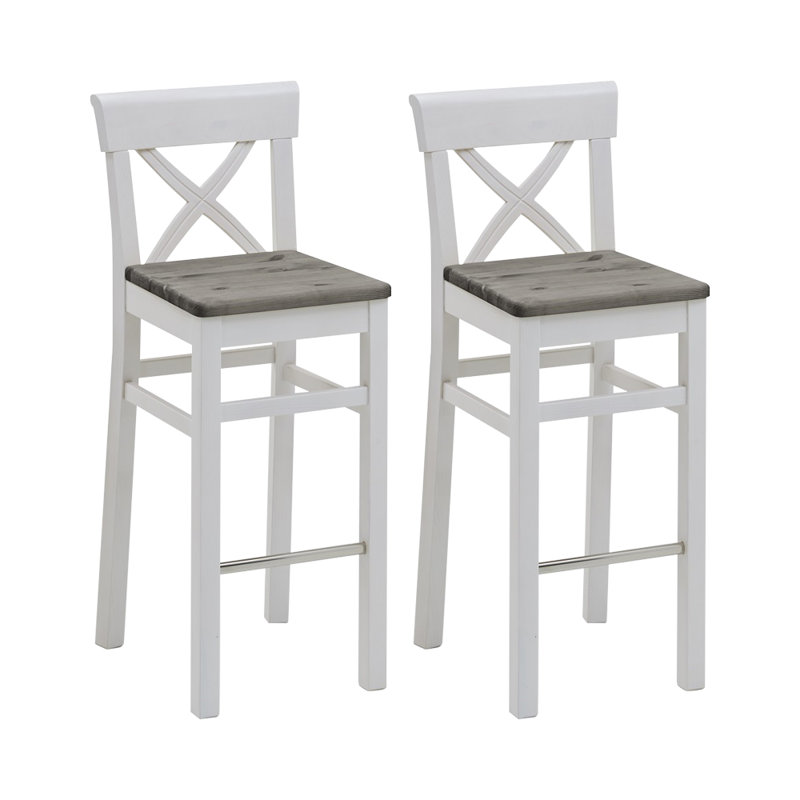 Polebridge Solid Wood Counter Stool, White, Grey