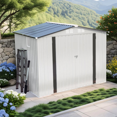 8 po x 6 pi, remise en métal pour outils de jardin, porte verrouillable, toit scellé, ne se décolore pas et se transforme facilement en mini bureau, guide d'assemblage