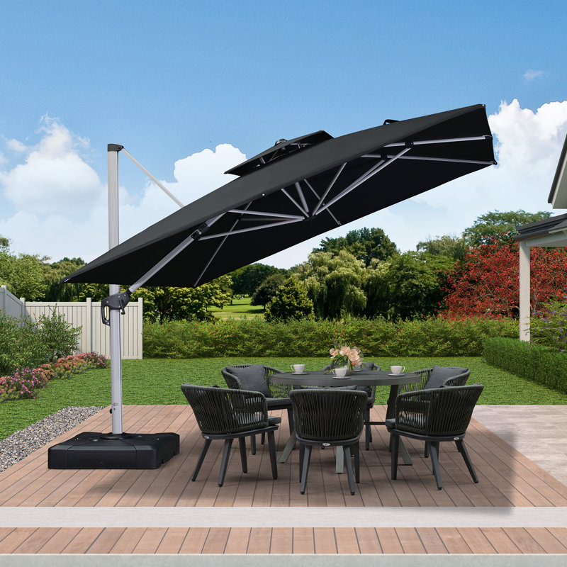 Justhin 3.3m Square Cantilever Umbrella With Base, Black