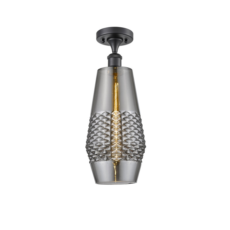 Plafonnier semi-encastré 1 lumière 7 po, Noir mat, Fumé, Ampoule non incluse