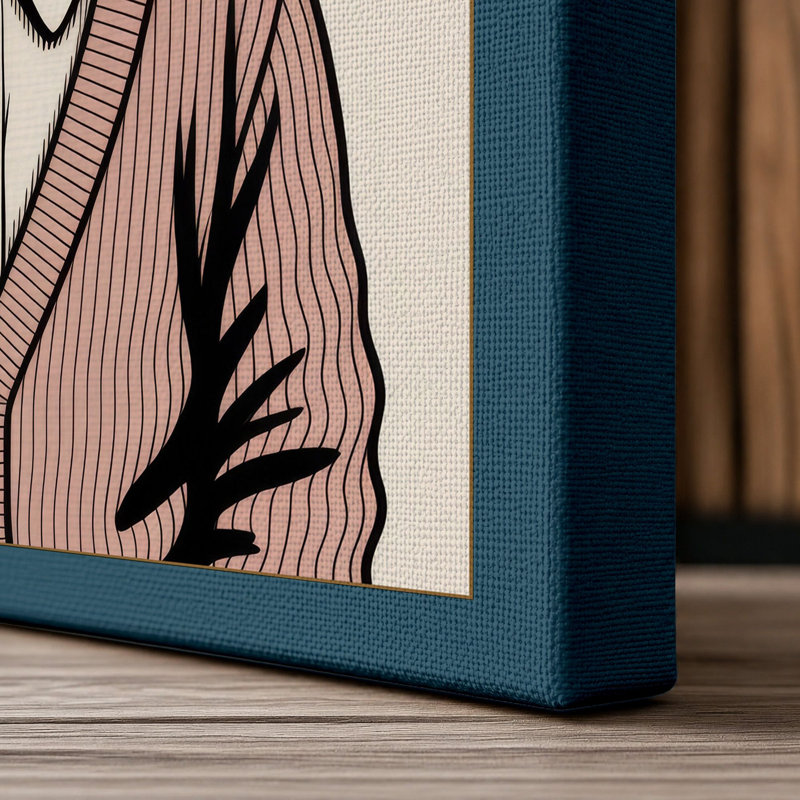 Cat in Cardigan Boho - Wrapped Canvas, 24x16 - 61.0 x 40.6 cm, Teal Border
