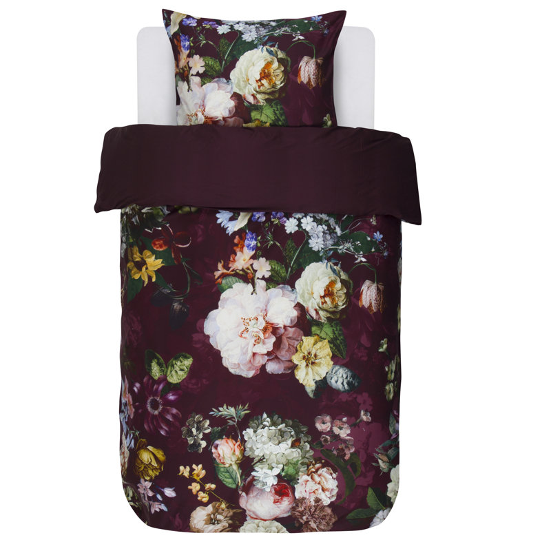 Cotton Reversible Duvet Cover Set, Burgundy, 140 x 200cm Duvet Cover + 1 Pillowcase