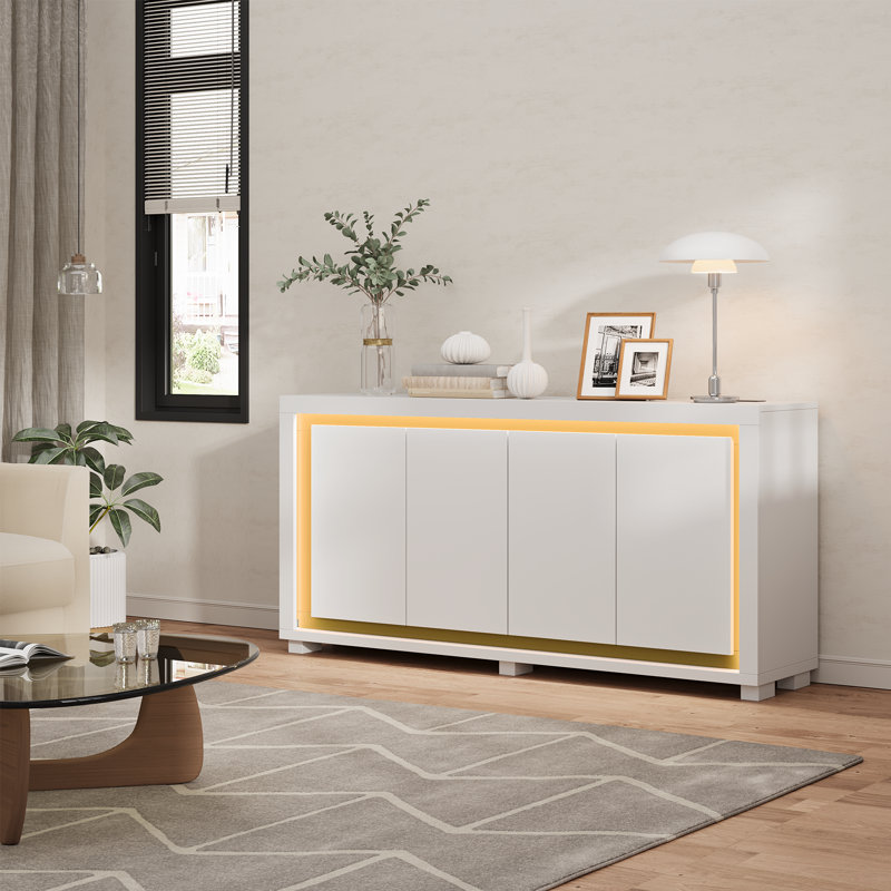 63'' Modern Sideboard With 3-Level Adjustable Lighting, White