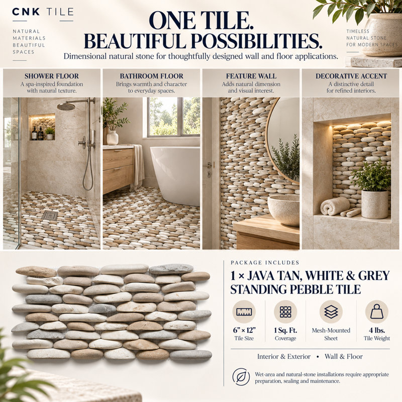 CNK Tile Java Tan And White And Grey Standing Pebble