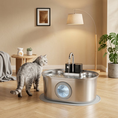 Cordless Stainless Steel Cat Water Fountain, 108oz/3.2L Battery-Operated with Quiet Pump, Easy to Clean, BPA-Free, Includes 3 Filters