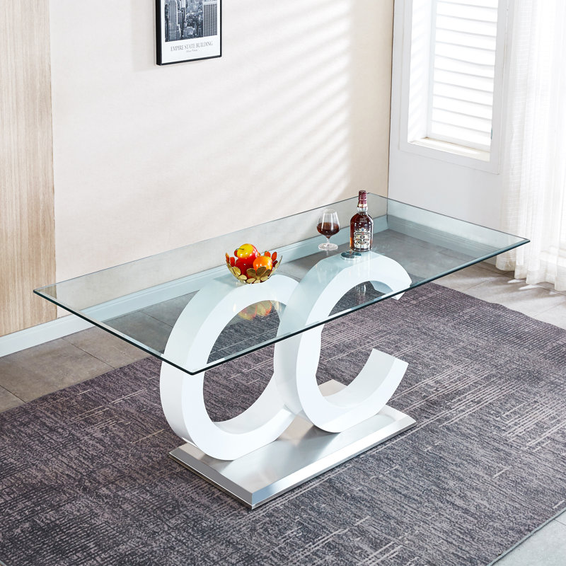 Glass Top Dining Table, White/Silver