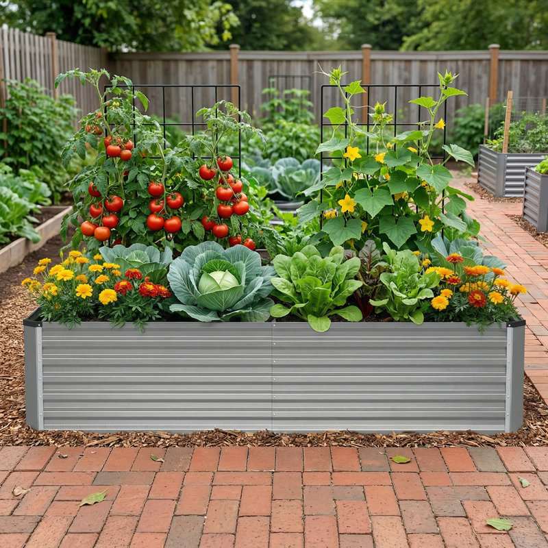 Galvanized Raised Garden Bed, 8X4x2 FT Metal Planter Box With Reinforced Support Bars, For Growing Vegetables, Flowers, Herbs For Backyard, Patio, And Farming