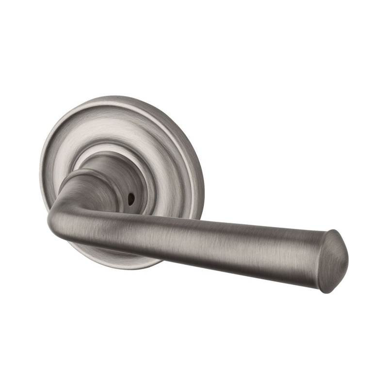 Federal Passage Door Lever with Traditional Round Rose, Satin Nickel, Right