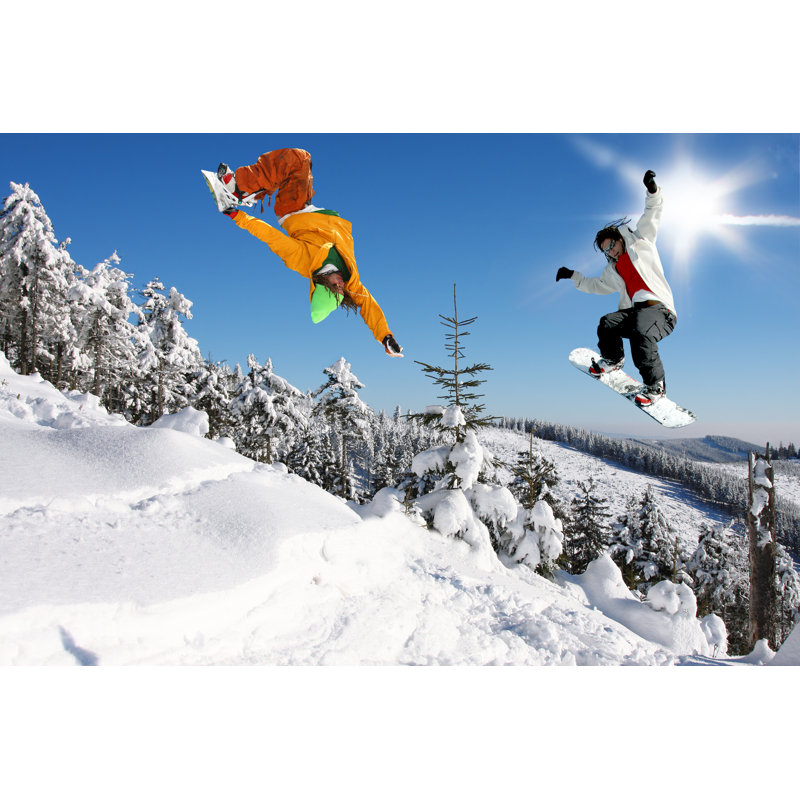 Snowboarder sautant - Photographie sur toile tendue, H 20 po x l 30 po