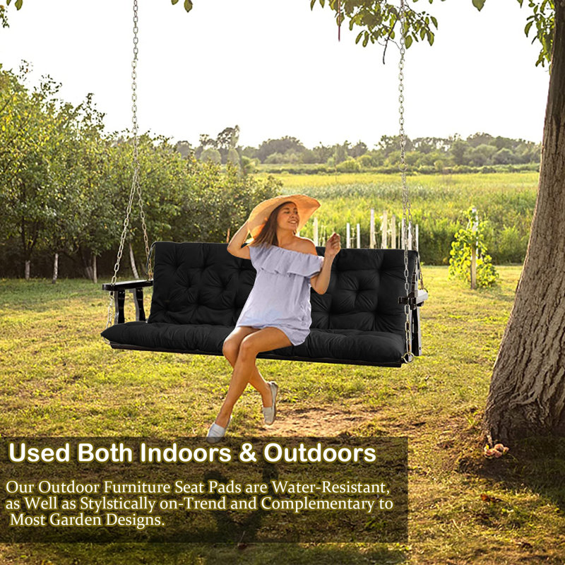 2-3 Seat Swing Replacement Cushion, Outdoor Bench Cushions With Backrest Thicken 4", Black, 60" W x 20" D