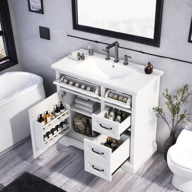 Meuble-lavabo 36 po avec comptoir en céramique, Blanc