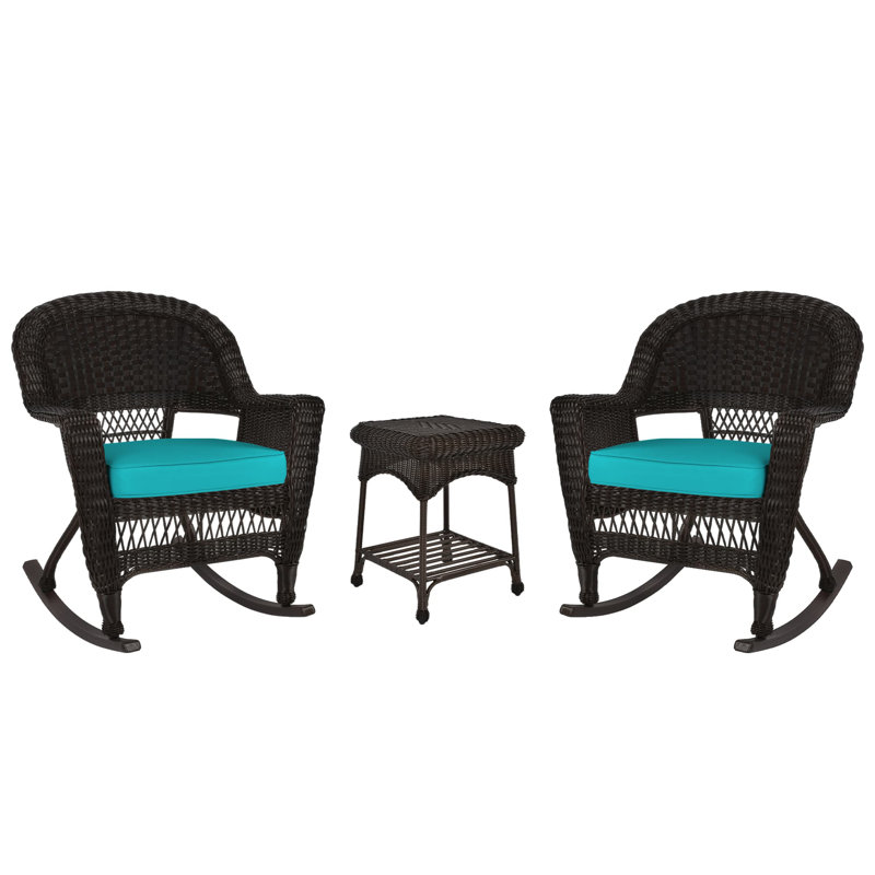 Starner 2 - Person Patio Conversation Set with Cushions, Espresso, Turquoise
