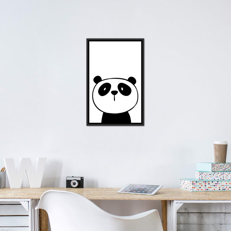 Panda - impression d'art graphique, Pas de tapis, Toile avec cadre noir patiné, H 26 po x l 18 po x 1,5 po