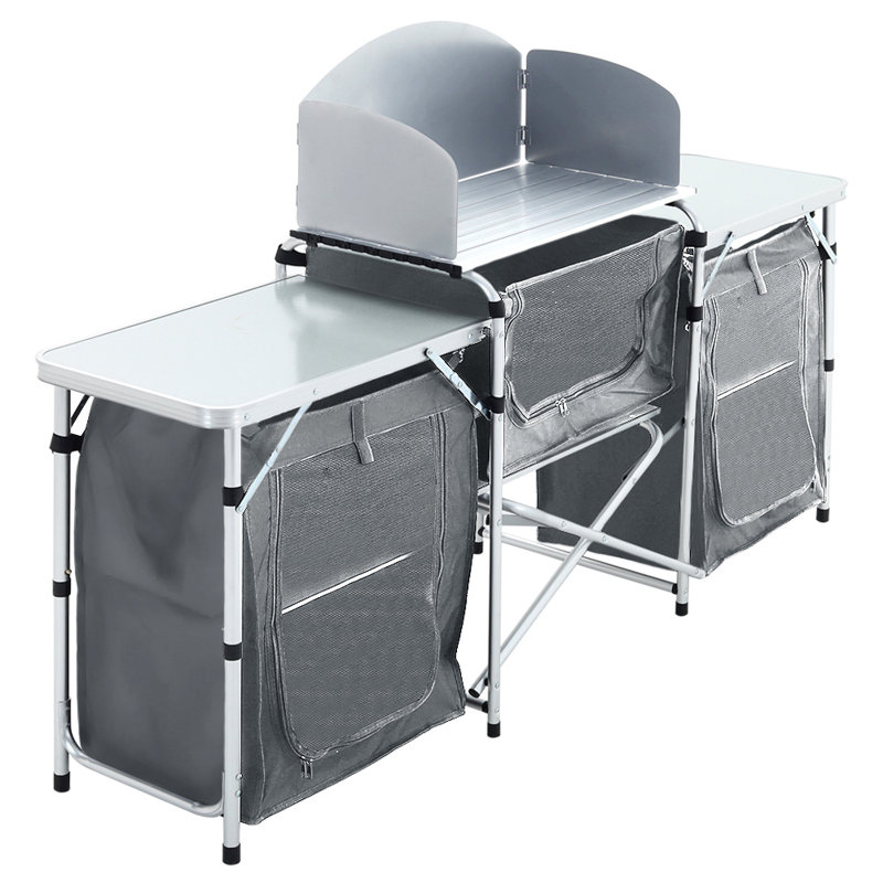 Duro Rectangular Wood Metal Outdoor Camping Table , 175cm W 40cm D, White/Grey