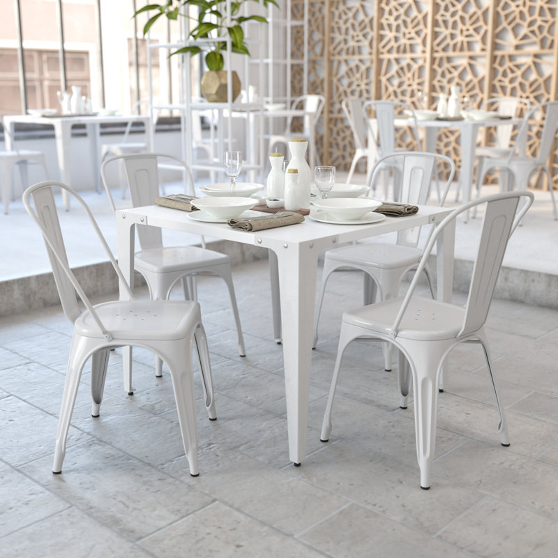 Commercial GradeMetal Indoor-Outdoor Stackable Chair, White