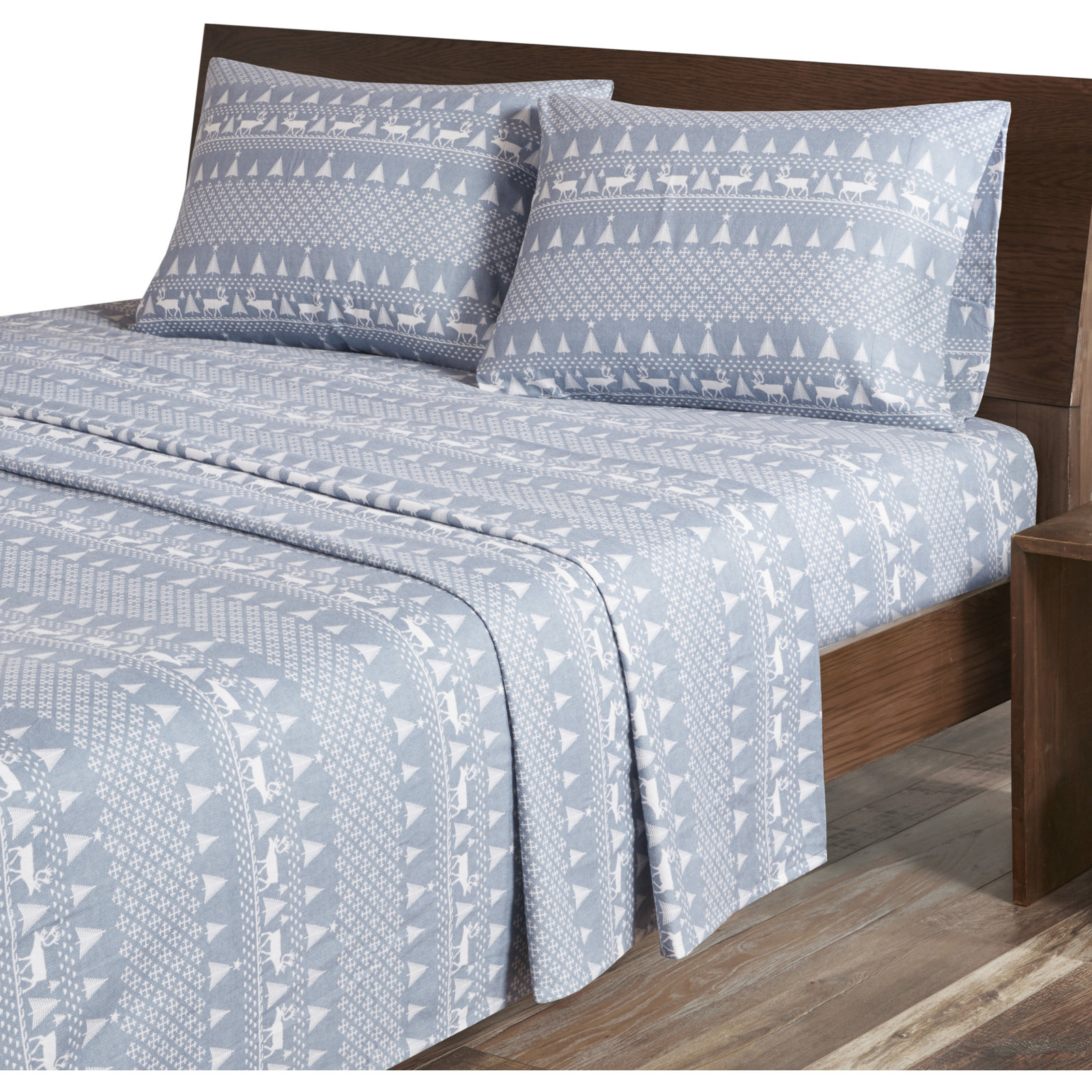 Woolrich 100% Cotton Flannel Sheet Set, Queen Sheet Set with 2 Pillowcases, Blue Winter Frost