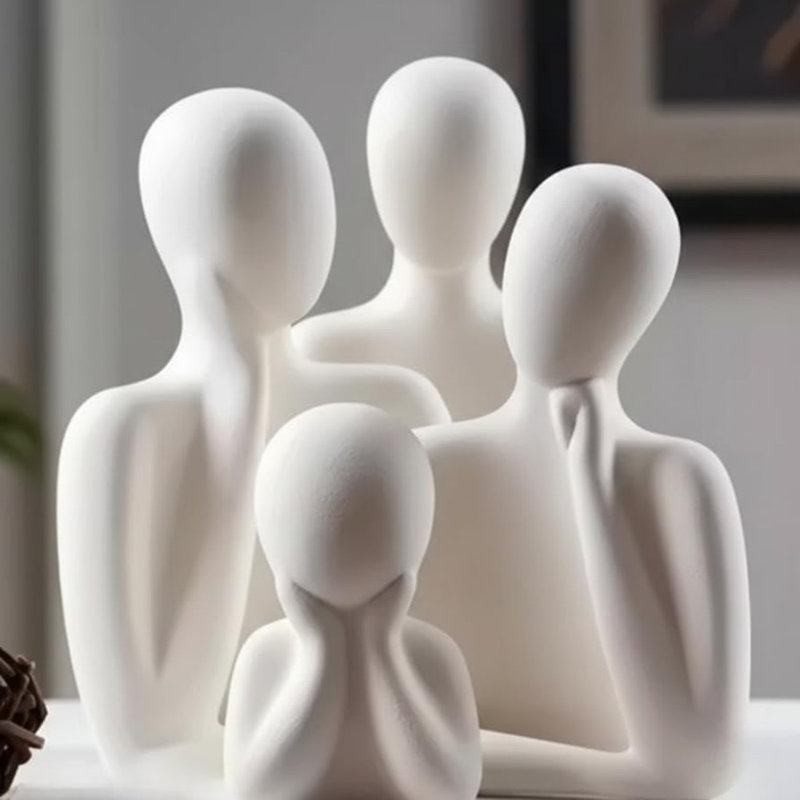 Ensemble de figurines de famille en céramique blanche, sculpture minimaliste abstraite, ensemble de 4 pièces, statue d'art moderne