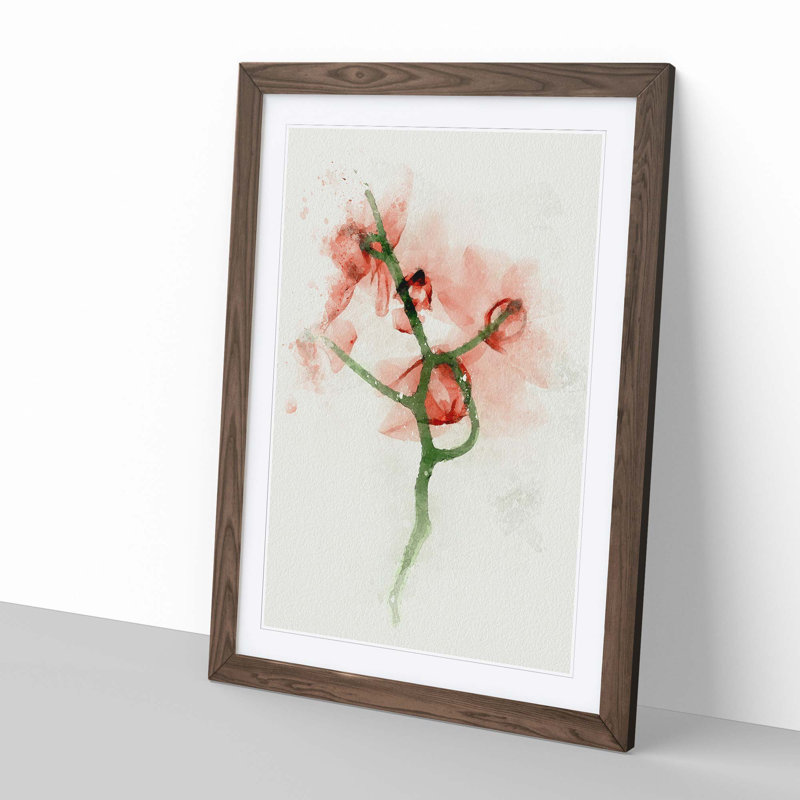 Pink Orchid Flower Abstract - Framed Print, 76cm H x 50cm W x 2cm D, Walnut