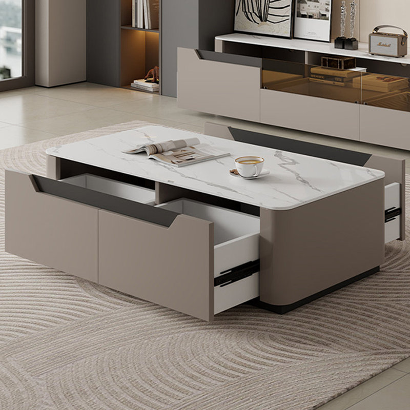Table basse sur pied en ardoise à 4 tiroirs