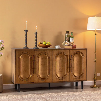 Modern Handleless Console Table | Solid Wood Storage Cabinet with 4 Doors & Adjustable Shelf for Living Room, Entryway, Dining Room