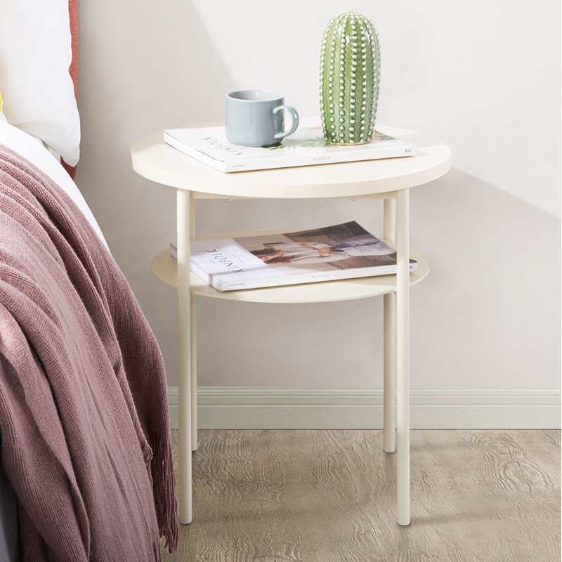 Table de bout ronde avec rangement Aida, Beige