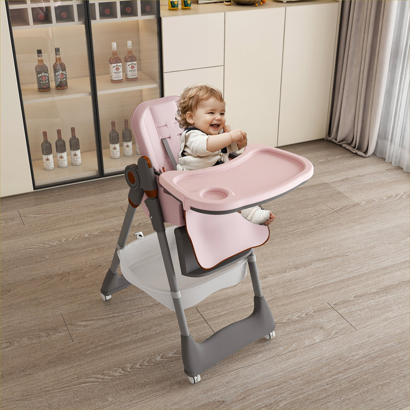 Home Repas et voyage Utilisation Chaise haute réglable pour bébé classique rose pliable convient aux enfants de 0 à 6 ans
