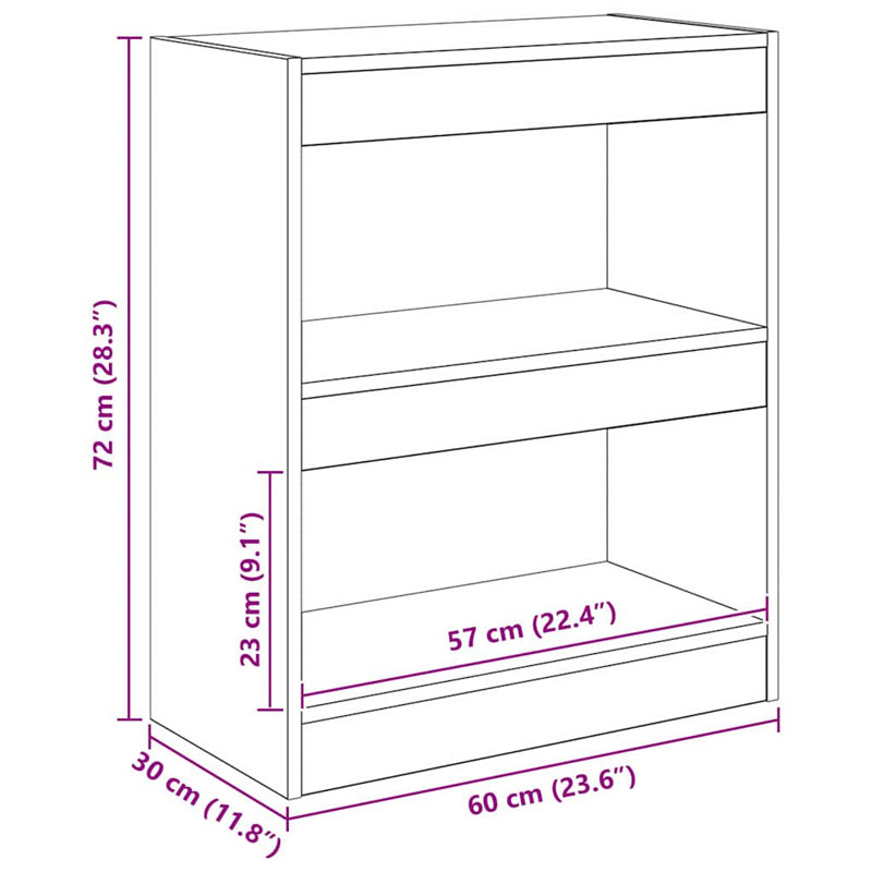 Standard Bookcase, (2 Shelves) 72cm H x 60cm W x 30cm D, Black
