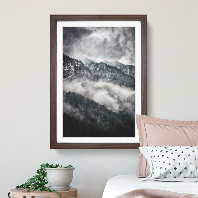 Mountain Peak View in Italy - Picture Frame Painting Print, Walnut Framed, 33cm H x 24cm W x 2cm D