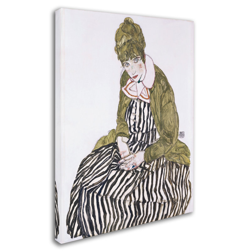 «Edith With Striped Dress Sitting», reproduction sur toile tendue, H 24 po x l 18 po