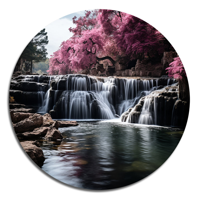 «Pink Grey Waterfall Mute Splendor», art rond en métal, H 29 po x l 29 po