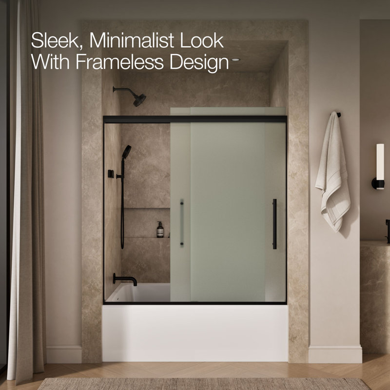Pleat Frameless Sliding Bath Door, Black