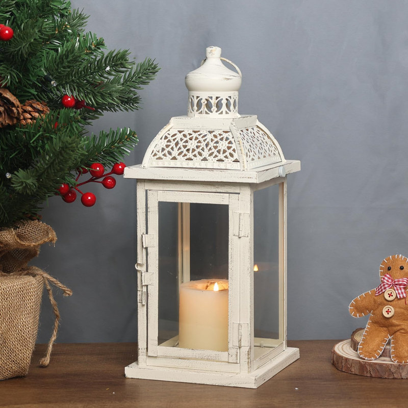 Lantern Decorative Indoor&Outdoor, 14.4'' Large Metal Candle Lanterns, Vintage Hanging Candle Holders Farmhouse Shelf Wedding Front Porch Patio Decor, Christmas Halloween Decorations For Home