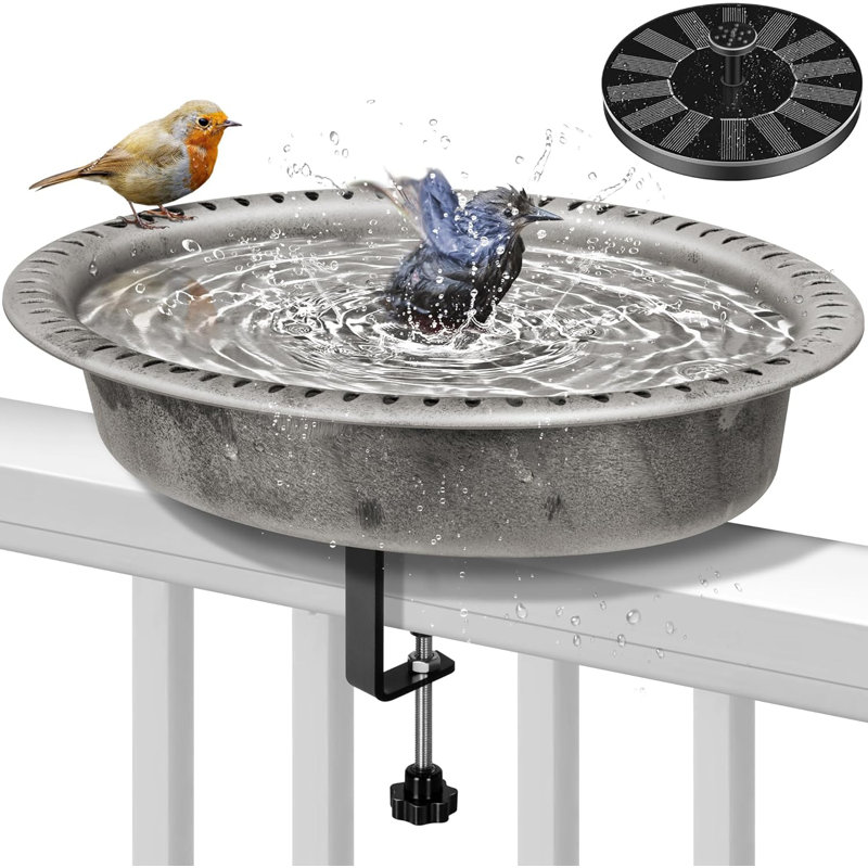 Bain d'oiseaux ovale en polyrésine avec fontaine, Gris