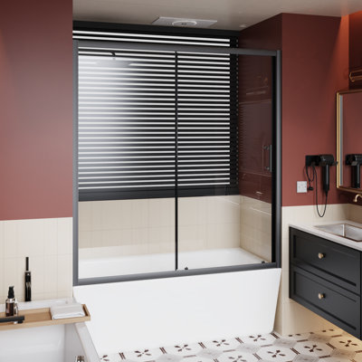 Porte de douche coulissante simple de 60 po de largeur pour salle de bain, verre trempé transparent de 1/5 po, cadre en alliage d'aluminium noir, mouvement silencieux et stable, disposition réversible x H 62 po, construction, conception imperméable,