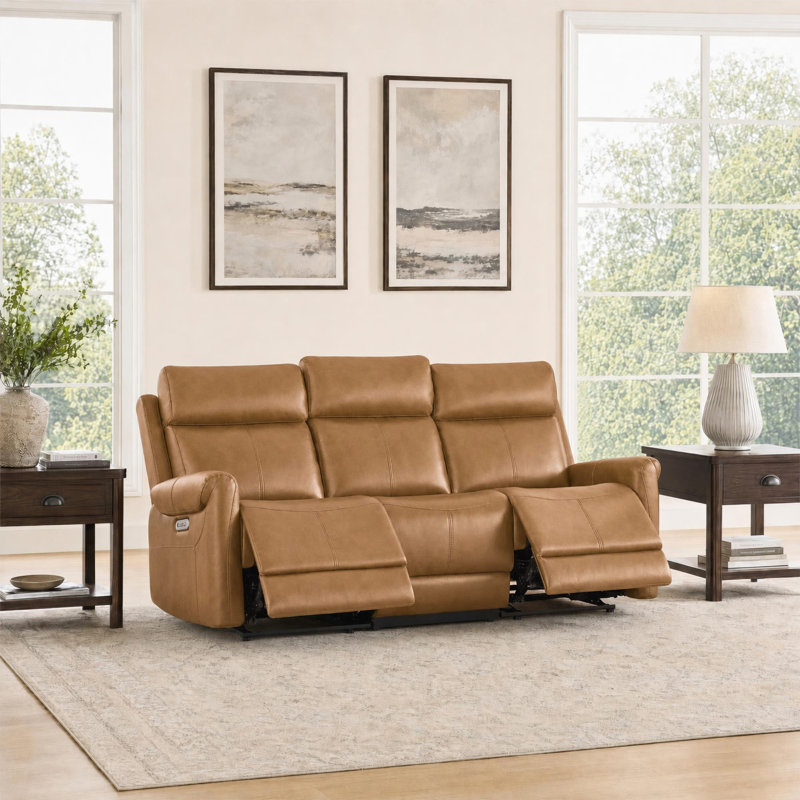 Canapé inclinable électrique 76,8 po 3 places, Saddle Tan