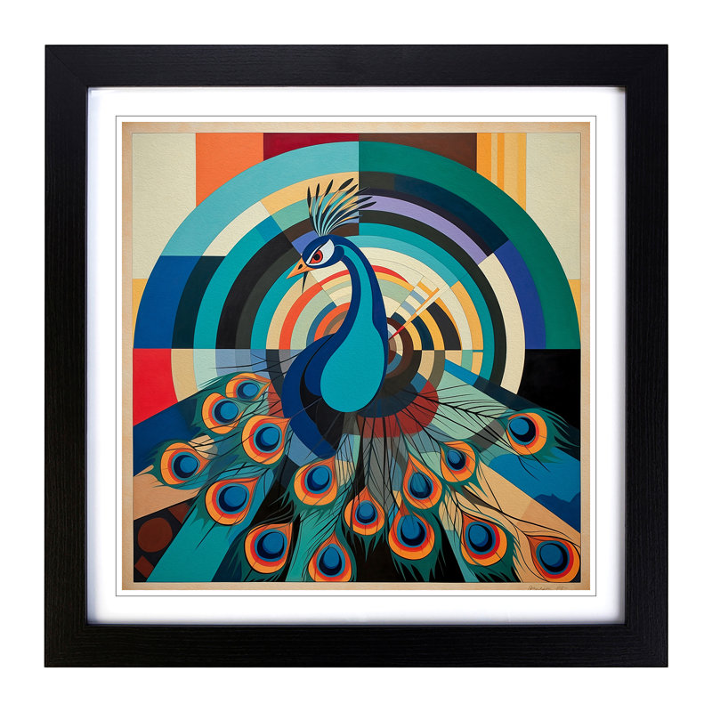 Peacock Constructivism No.4 - Framed Print, Black