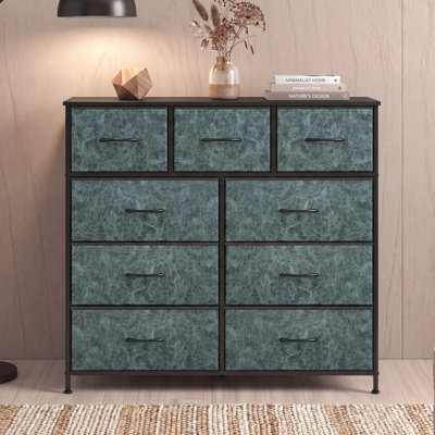 9 Drawer Dresser with Wood Top for Bedroom, Storage Organizer with Large Bins, Tall Chest of Drawers with Steel Frame, Tall Storage Tower for Living Room, Hallway, Closet